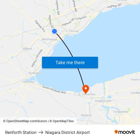 Renforth Station to Niagara District Airport map