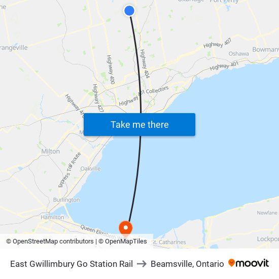 East Gwillimbury Go Station Rail to Beamsville, Ontario map