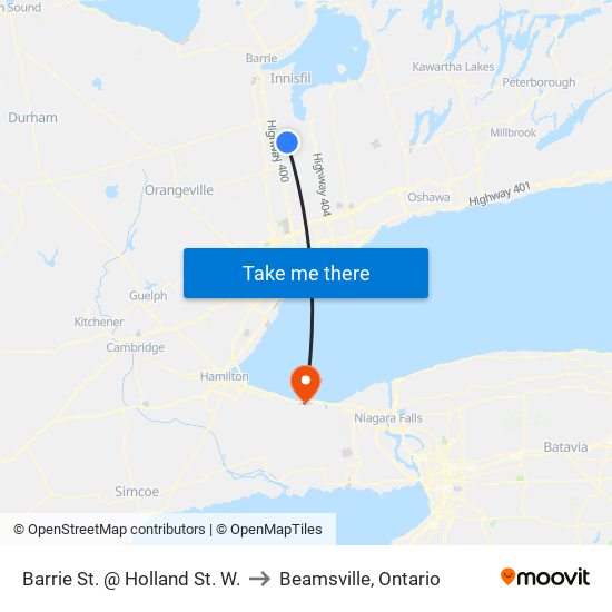 Barrie St. @ Holland St. W. to Beamsville, Ontario map