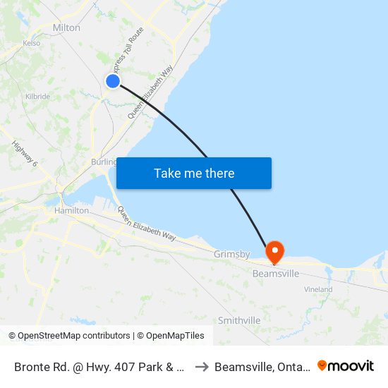 Bronte Rd. @ Hwy. 407 Park & Ride to Beamsville, Ontario map