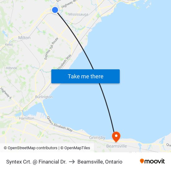 Syntex Crt. @ Financial Dr. to Beamsville, Ontario map
