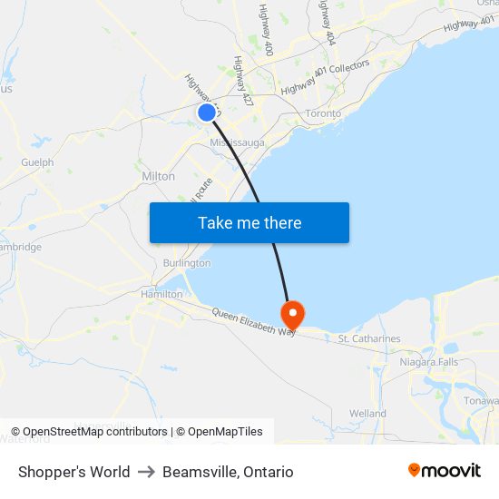 Shopper's World to Beamsville, Ontario map