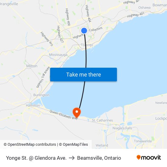Yonge St. @ Glendora Ave. to Beamsville, Ontario map