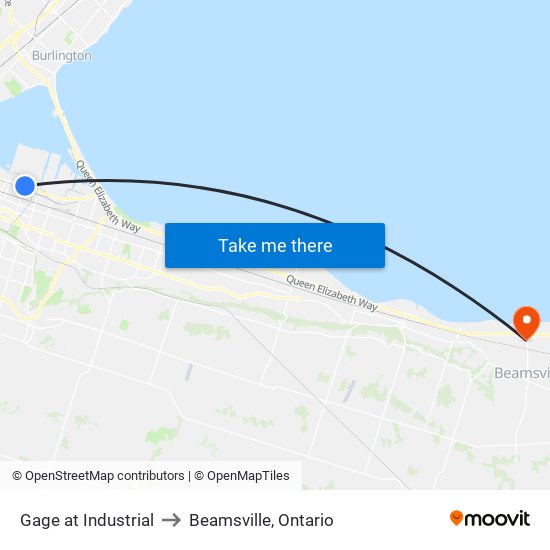 Gage at Industrial to Beamsville, Ontario map