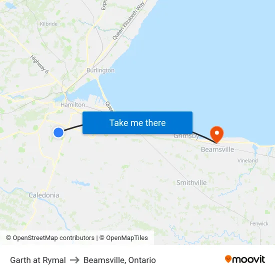 Garth at Rymal to Beamsville, Ontario map