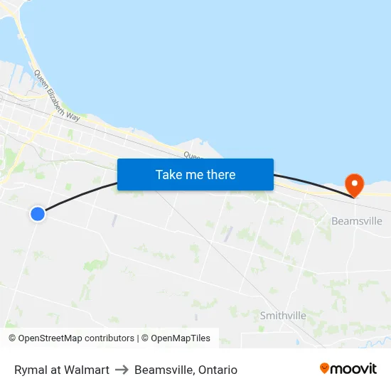 Rymal at Walmart to Beamsville, Ontario map