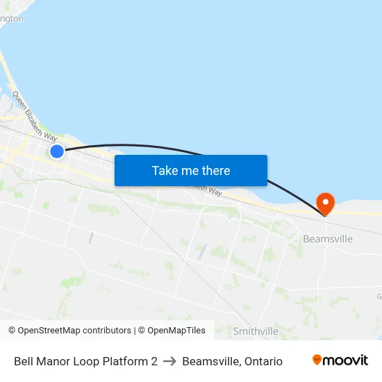 Bell Manor Loop Platform 2 to Beamsville, Ontario map