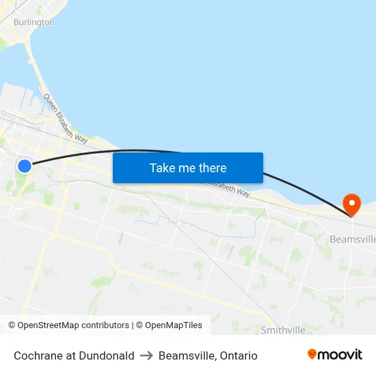 Cochrane at Dundonald to Beamsville, Ontario map