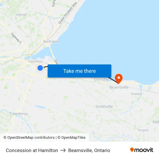 Concession at Hamilton to Beamsville, Ontario map