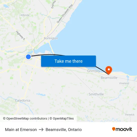 Main at Emerson to Beamsville, Ontario map
