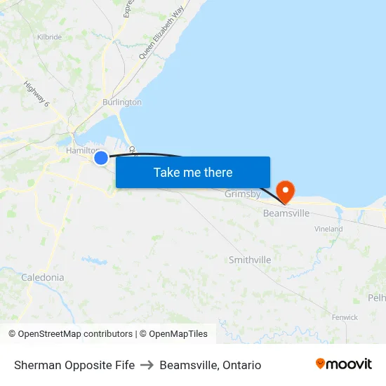 Sherman Opposite Fife to Beamsville, Ontario map