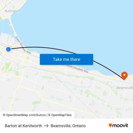 Barton at Kenilworth to Beamsville, Ontario map