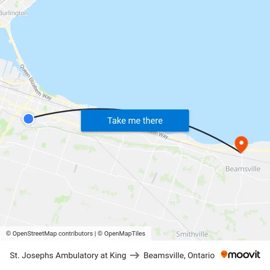 St. Josephs Ambulatory at King to Beamsville, Ontario map