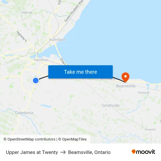 Upper James at Twenty to Beamsville, Ontario map