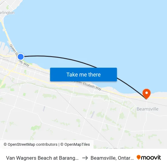 Van Wagners Beach at Barangas to Beamsville, Ontario map