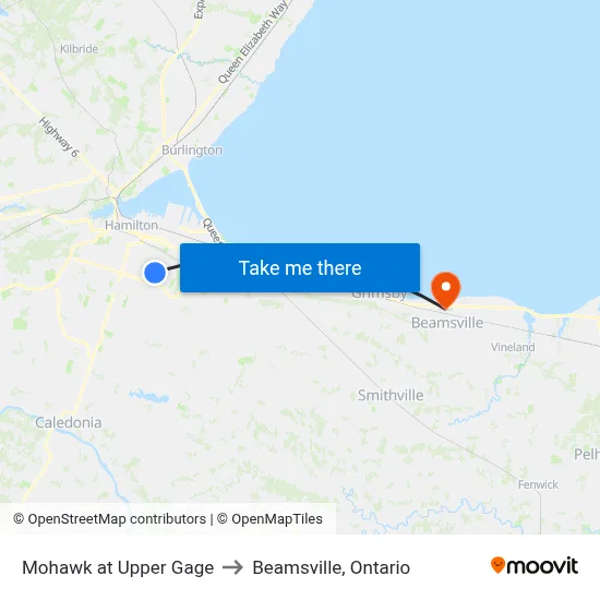 Mohawk at Upper Gage to Beamsville, Ontario map