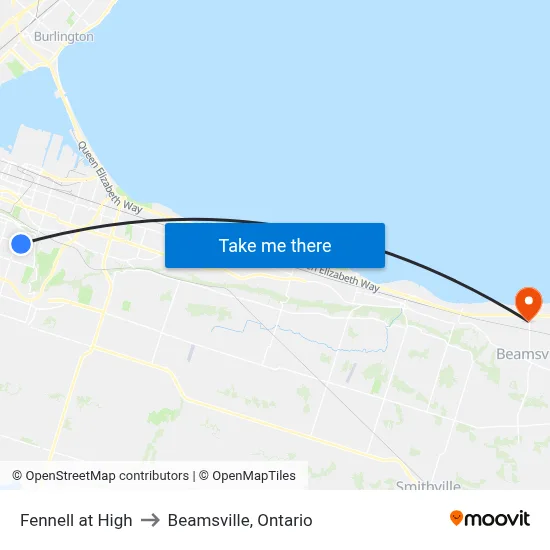 Fennell at High to Beamsville, Ontario map
