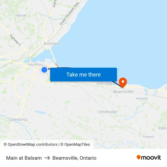 Main at Balsam to Beamsville, Ontario map
