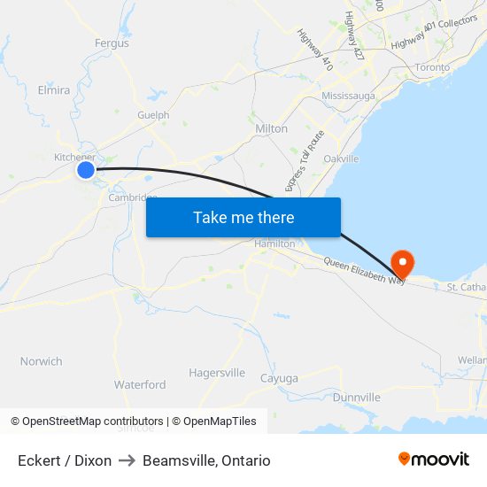 Eckert / Dixon to Beamsville, Ontario map