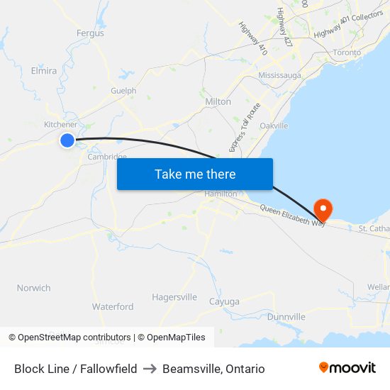 Block Line / Fallowfield to Beamsville, Ontario map