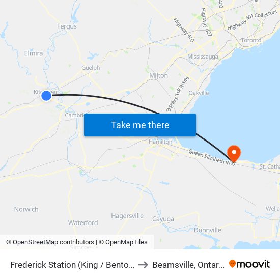 Frederick Station (King / Benton) to Beamsville, Ontario map