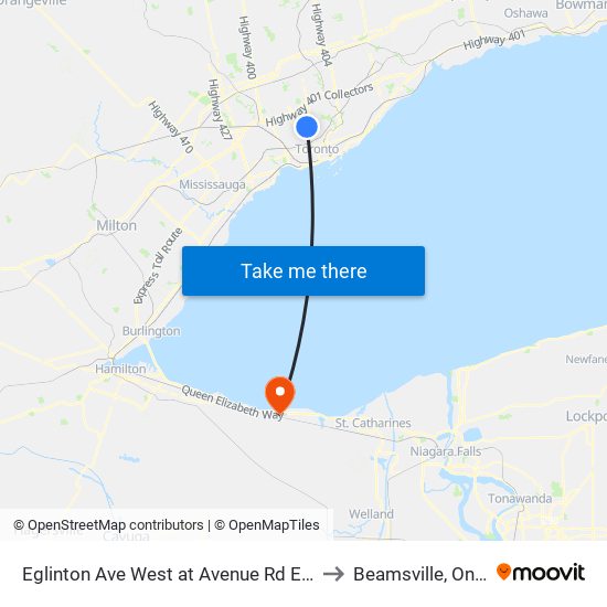 Eglinton Ave West at Avenue Rd East Side to Beamsville, Ontario map
