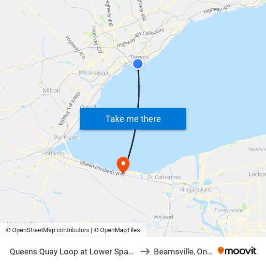 Queens Quay Loop at Lower Spadina Ave to Beamsville, Ontario map