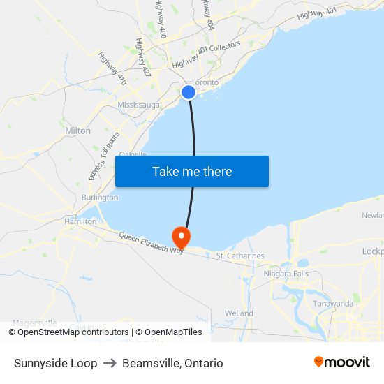 Sunnyside Loop to Beamsville, Ontario map