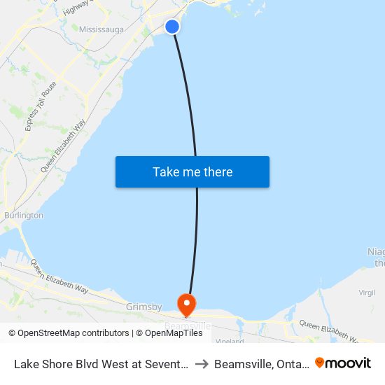 Lake Shore Blvd West at Seventh St to Beamsville, Ontario map