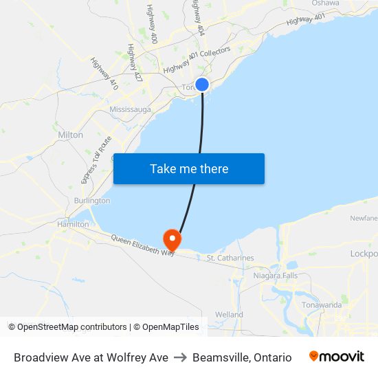 Broadview Ave at Wolfrey Ave to Beamsville, Ontario map