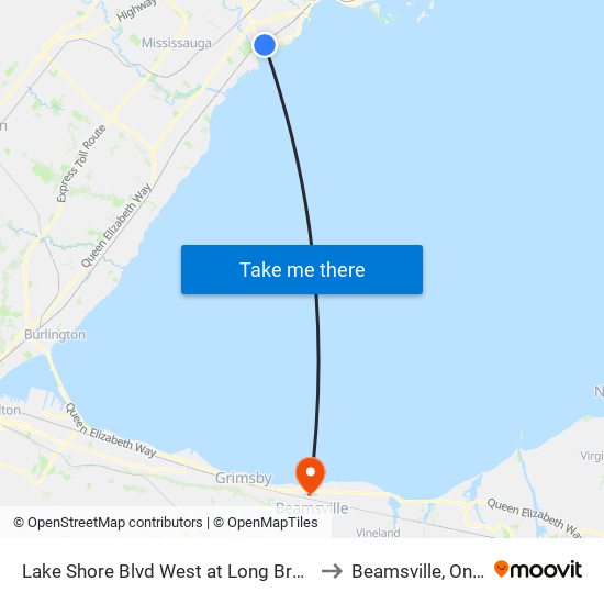 Lake Shore Blvd West at Long Branch Ave to Beamsville, Ontario map