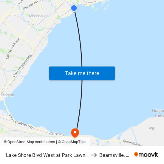 Lake Shore Blvd West at Park Lawn Rd West Side to Beamsville, Ontario map