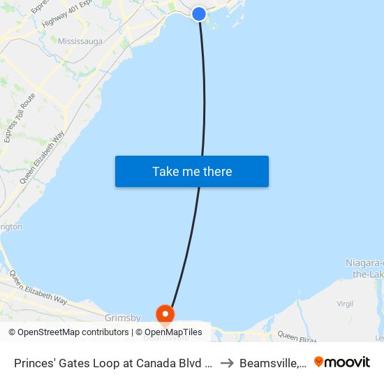 Princes' Gates Loop at Canada Blvd - Cne East Entrance to Beamsville, Ontario map