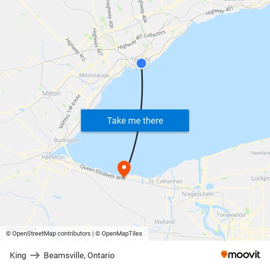 King to Beamsville, Ontario map