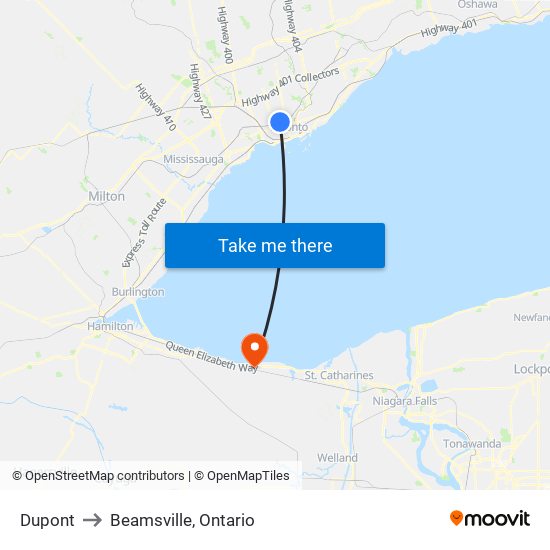 Dupont to Beamsville, Ontario map
