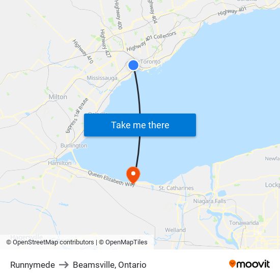 Runnymede to Beamsville, Ontario map