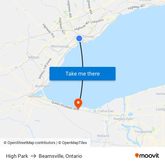High Park to Beamsville, Ontario map
