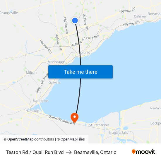 Teston Rd / Quail Run Blvd to Beamsville, Ontario map