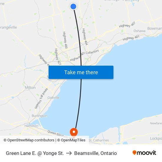 Green Lane E. @ Yonge St. to Beamsville, Ontario map