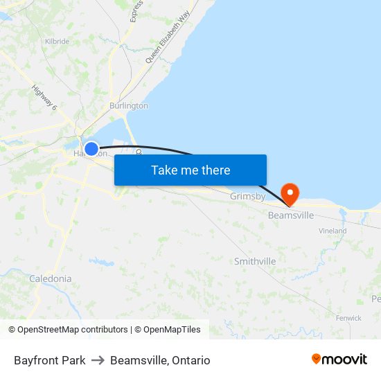 Bayfront Park to Beamsville, Ontario map