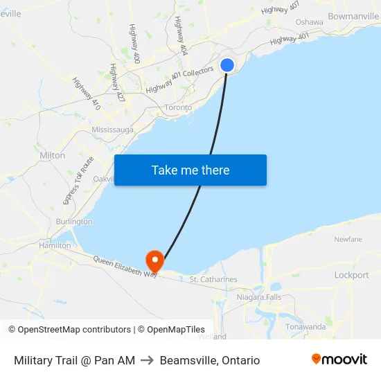 Military Trail @ Pan AM to Beamsville, Ontario map