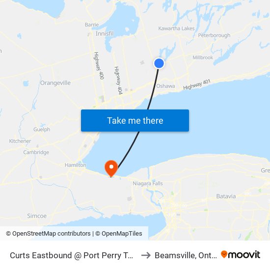 Curts Eastbound @ Port Perry Terminal to Beamsville, Ontario map