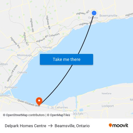 Delpark Homes Centre to Beamsville, Ontario map