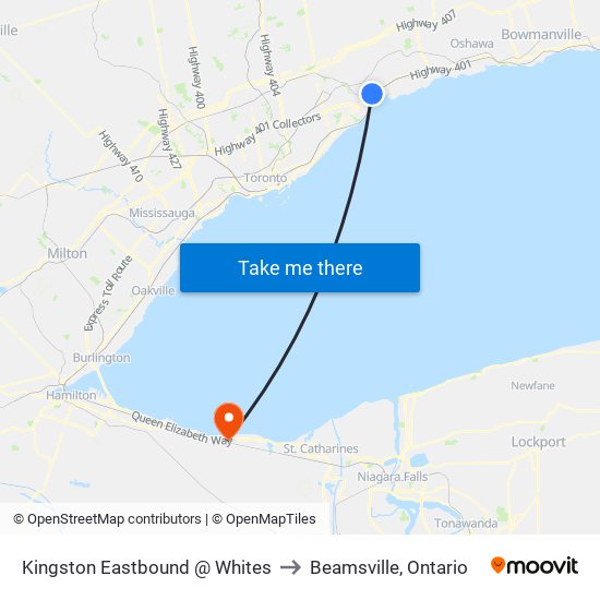 Kingston Eastbound @ Whites to Beamsville, Ontario map