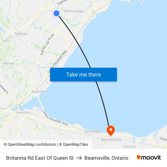 Britannia Rd East Of Queen St to Beamsville, Ontario map
