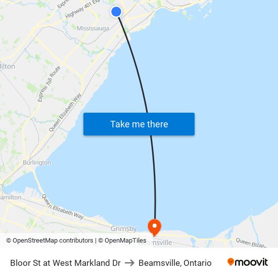 Bloor St at West Markland Dr to Beamsville, Ontario map