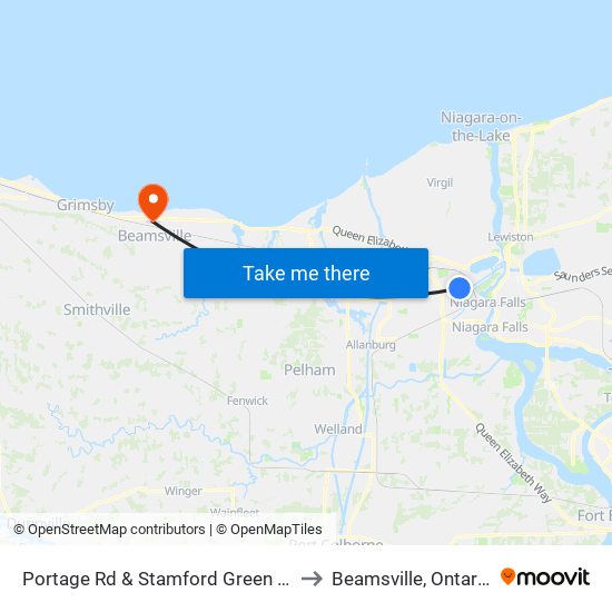 Portage Rd & Stamford Green Dr to Beamsville, Ontario map