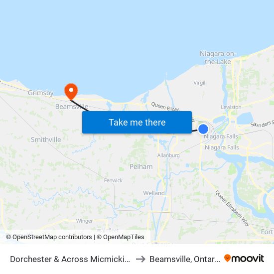 Dorchester & Across Micmicking to Beamsville, Ontario map