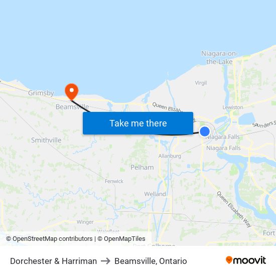 Dorchester & Harriman to Beamsville, Ontario map