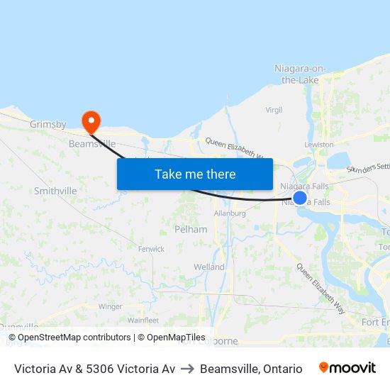 Victoria Av & 5306 Victoria Av to Beamsville, Ontario map